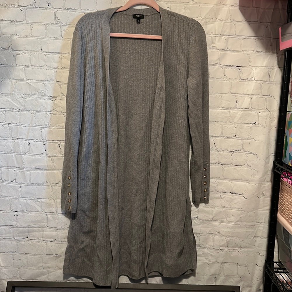 Talbots 1X Grey Ribbed Open Cardigan